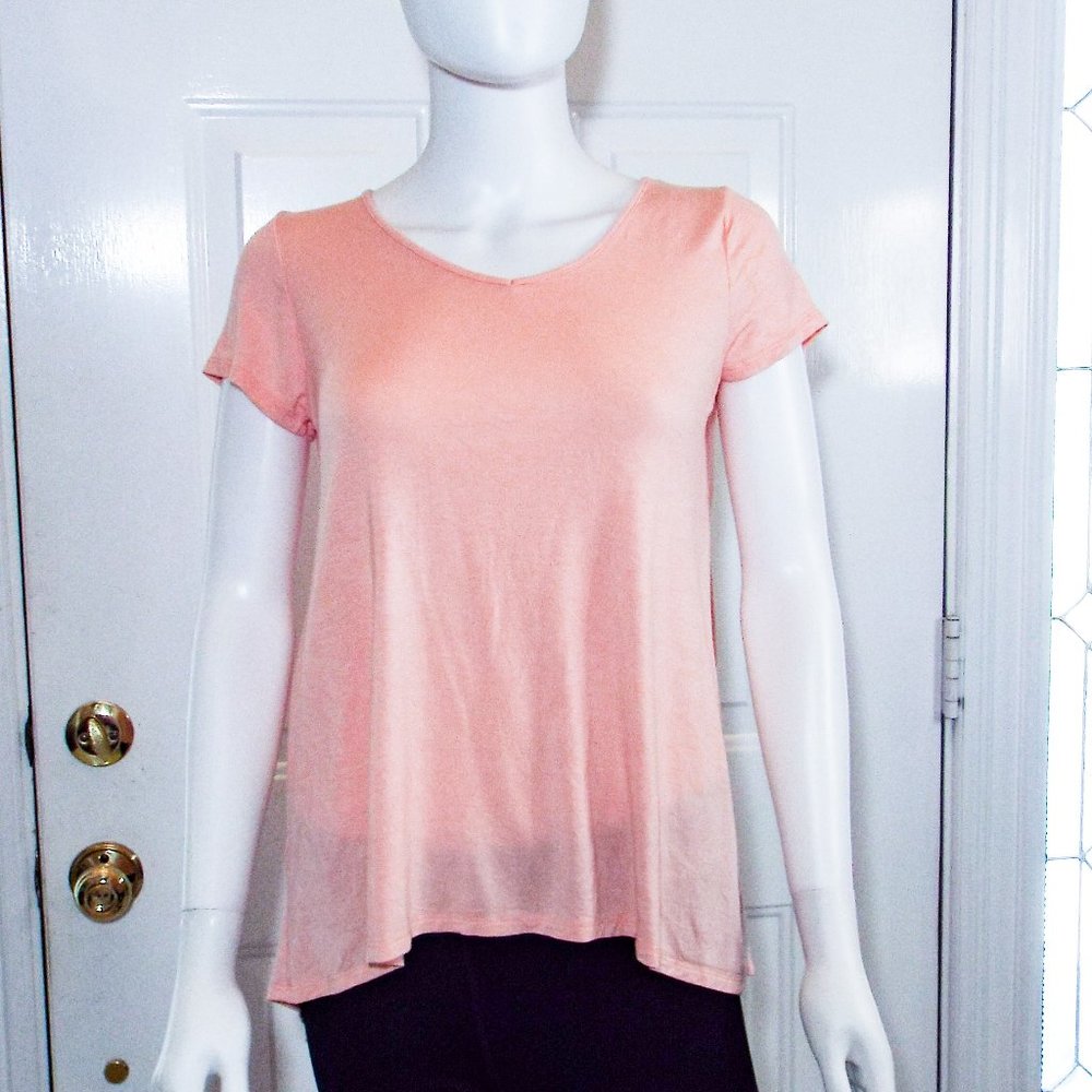 ALL FOR YOU PEACH ORANGE SCOOP NECK SHORT SLEEVE HI-LOW TUNIC - MEDIUM